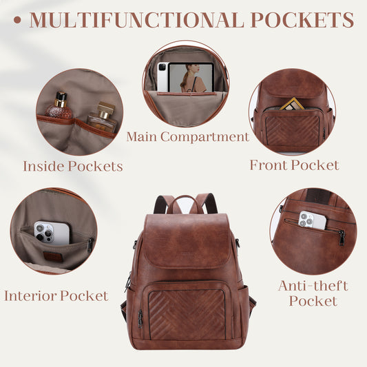 Quilted Vegen Leather Flap Backpack Purse