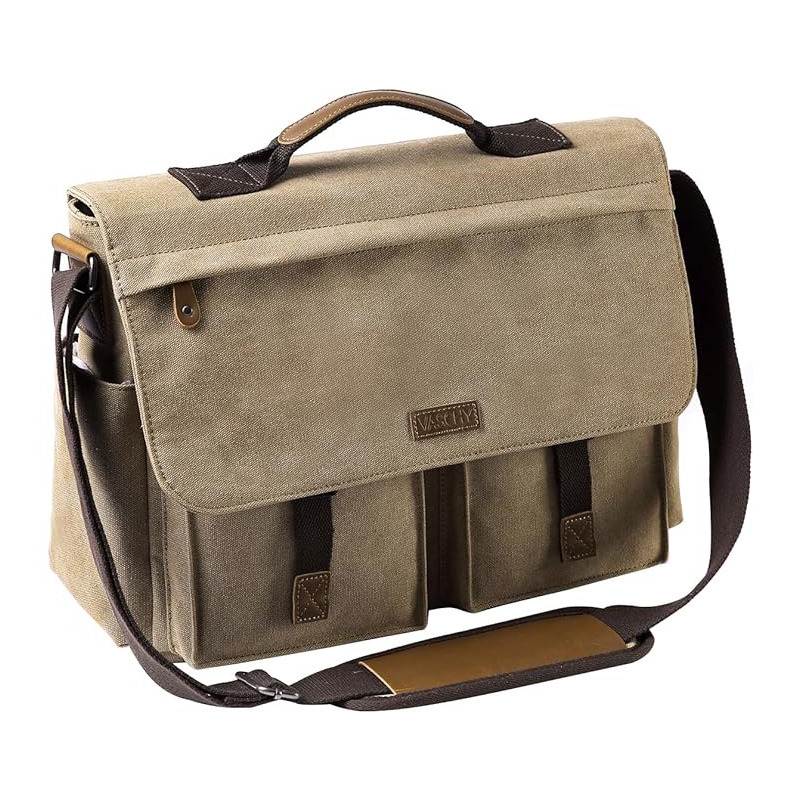 Vintage Leather Canvas Explorer Messenger Bag