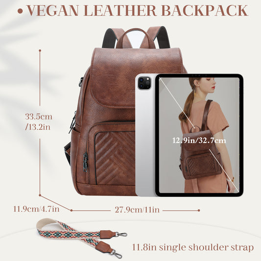 Quilted Vegen Leather Flap Backpack Purse
