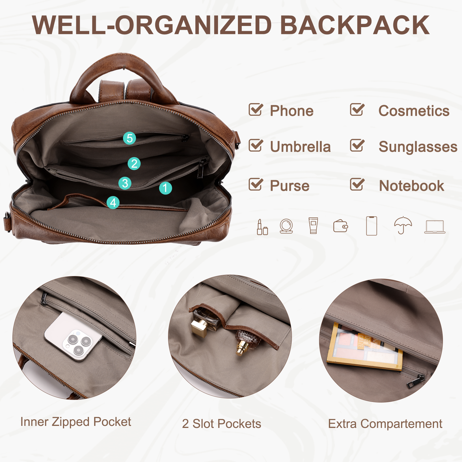 Large Vegan Leather Backpack Purse Set with Wallet, Adjustable Straps, 9 Large Vegan Leather Backpack Purse with Wallet Pouch Set  main image 2