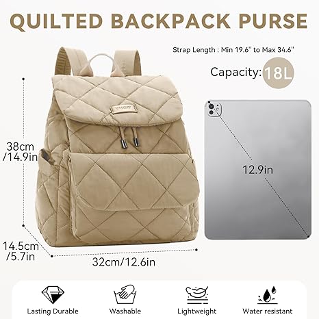 Quilted Backpack Purse for Women
