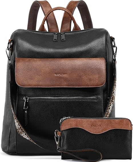 Large Vegan Leather Backpack Purse with Wallet Pouch Set  display picture 1