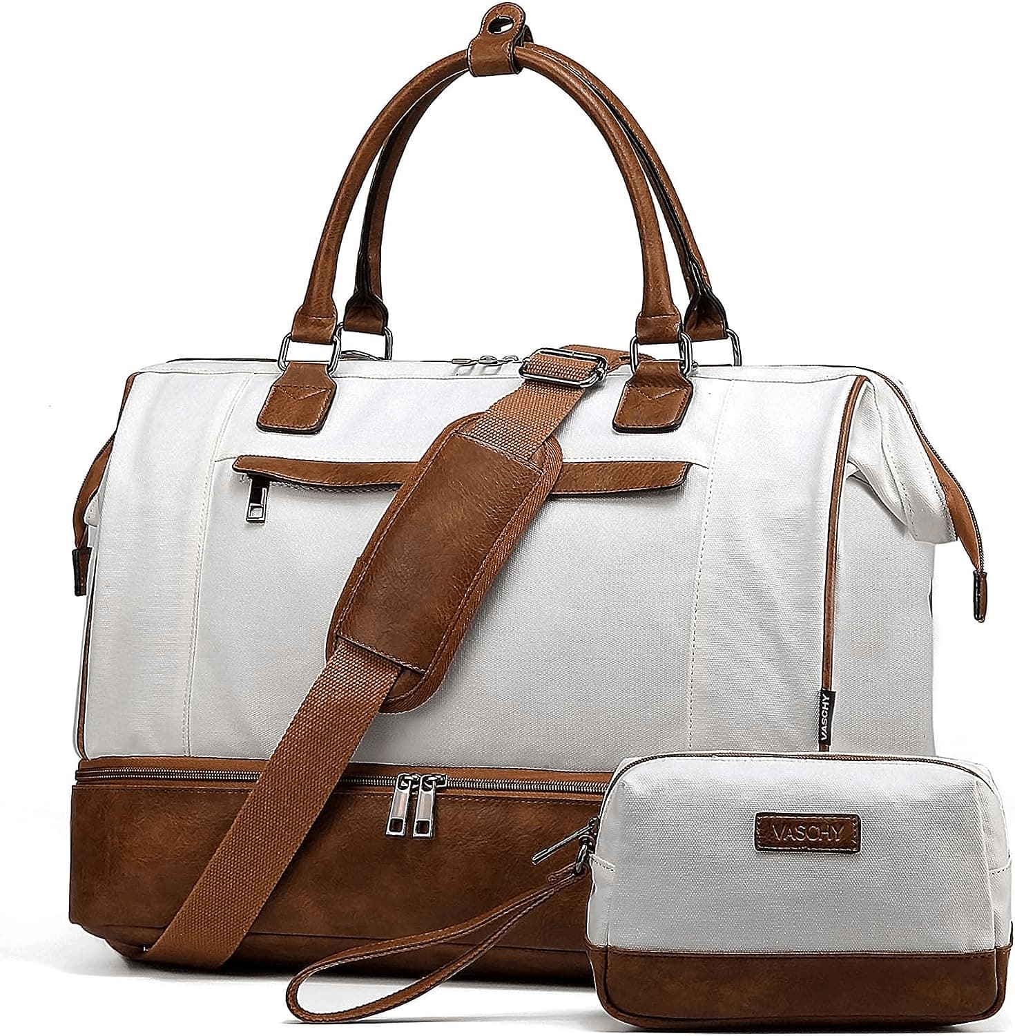White duffel bags