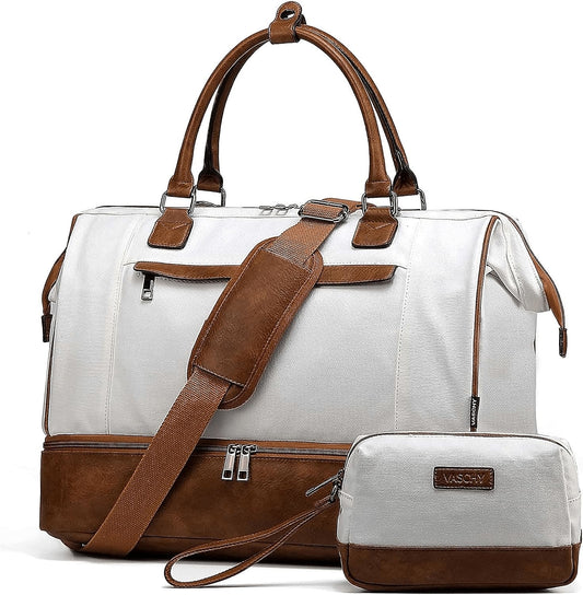 White duffel bags
