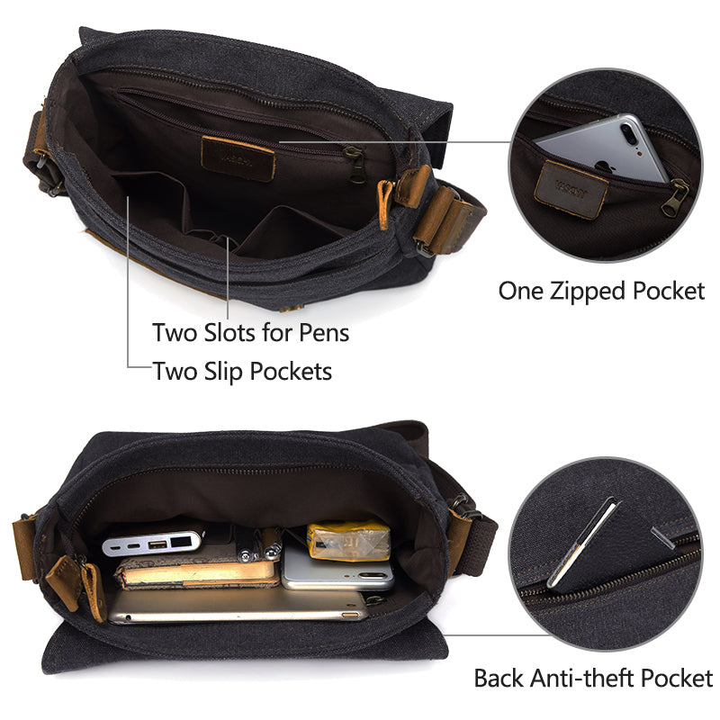 VASCHY Canvas Leather Small Messenger Bag