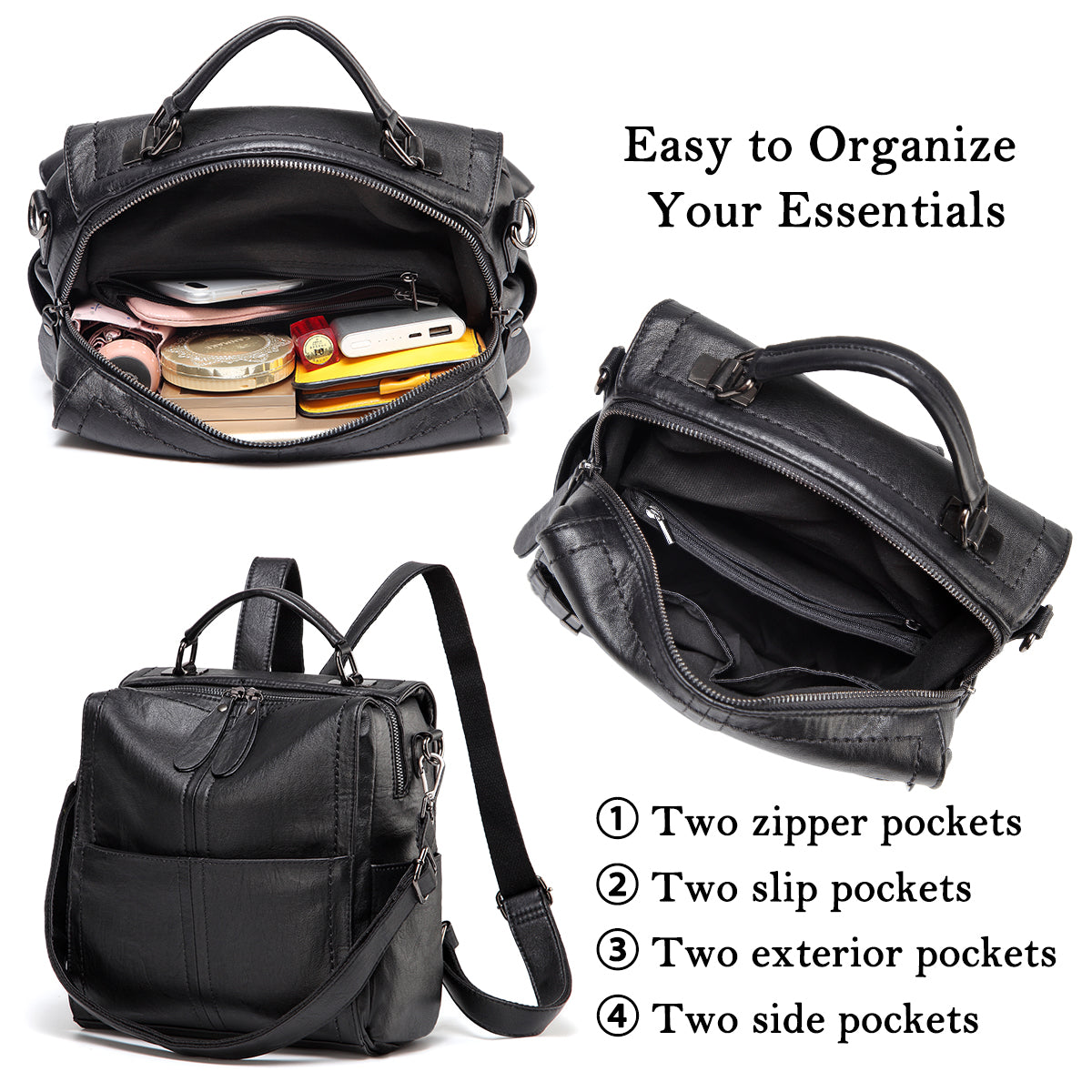 VASCHY PU Leather Backpack with Multi-Pocket