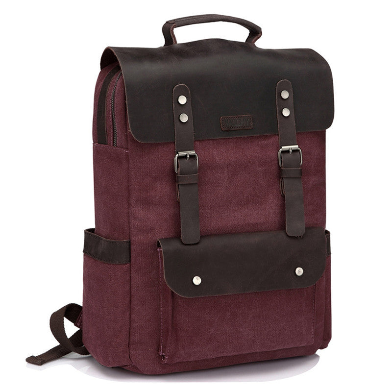 Vintage Leather Canvas Explorer Backpack